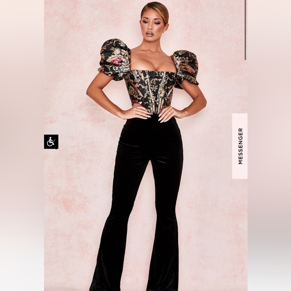 Rihanna High Waisted Black Velvet Flare Trousers